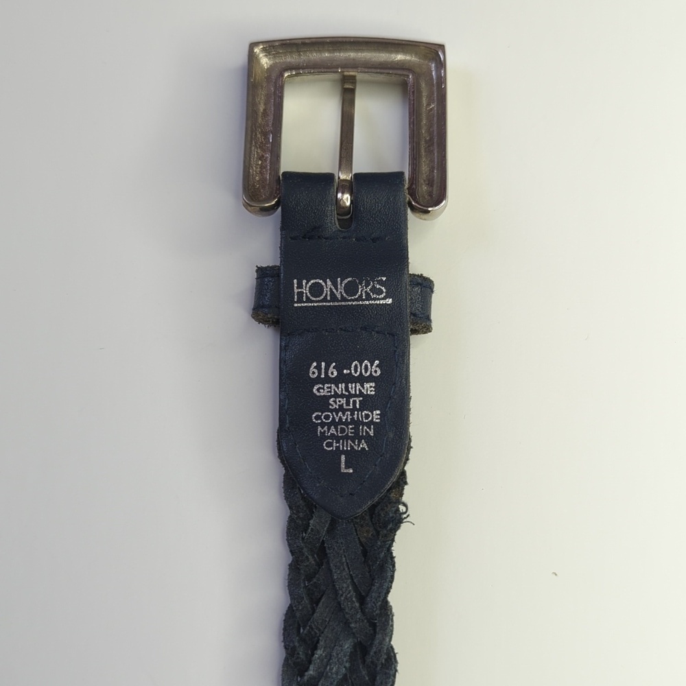 Honors 90's Vintage Classic Braided Genuine Split Cowhide Leather Belt Navy L - Picture 6 of 8